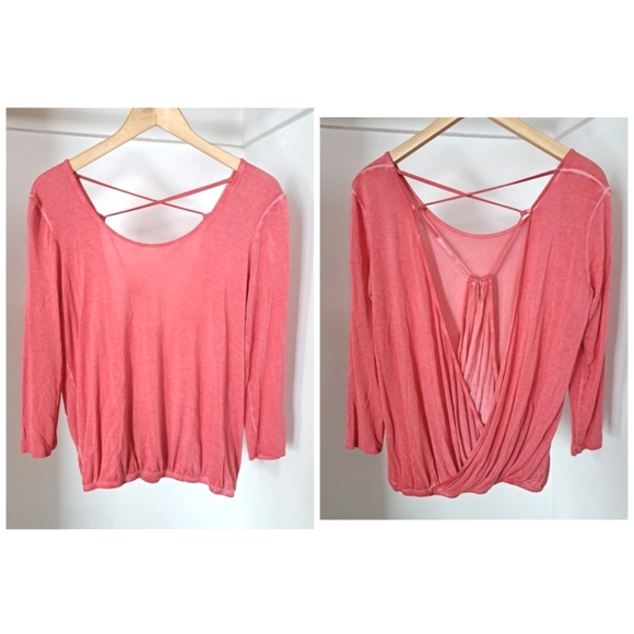 Jessica Simpson | Pink acid wash open cross back cropped sleeve shirt - Picture 1 of 13